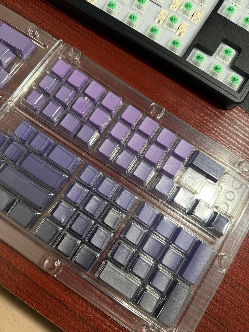 Purple Gradient PBT Doubleshot Keycaps OEM Profile 134 Keys (Category: Computer Keyboard) located in Pasig City. Submitted by amielvaldez (Listing ID 1462396691, Image 3). Description: - Set of 134 PBT doubleshot keycaps - Unique purple gradient design - Front carved characters - Translucent characters for backlighting - OEM profile - Perfect for mechanical keyboard customization - Includes original packaging.