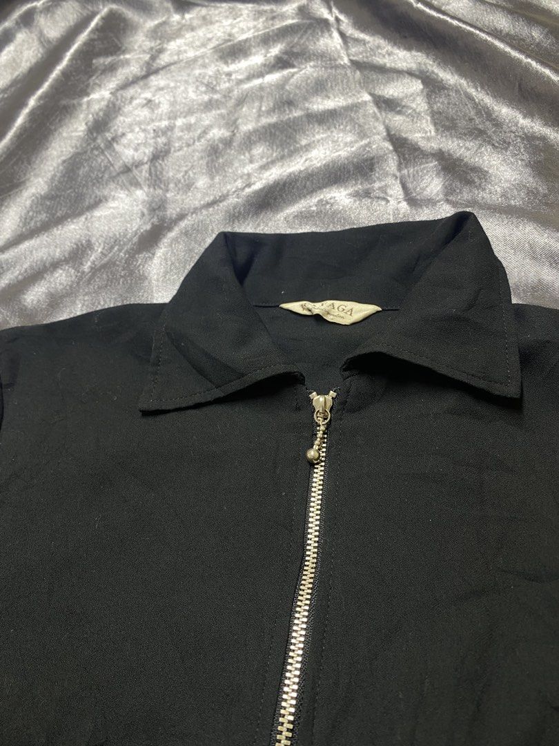 Rafaga Black Zip-Up Jacket (Category: Coats, Jackets and Outerwear) located in Agdangan. Submitted by kevinthriftshop (Listing ID 1462363124, Image 2). Description: - Brand: Rafaga - Color: Black - Style: Zip-up jacket - Neckline: Collared - Closure: Silver zipper - Sleeves: Long with button cuffs - Features: Simple, classic design, great for layering.