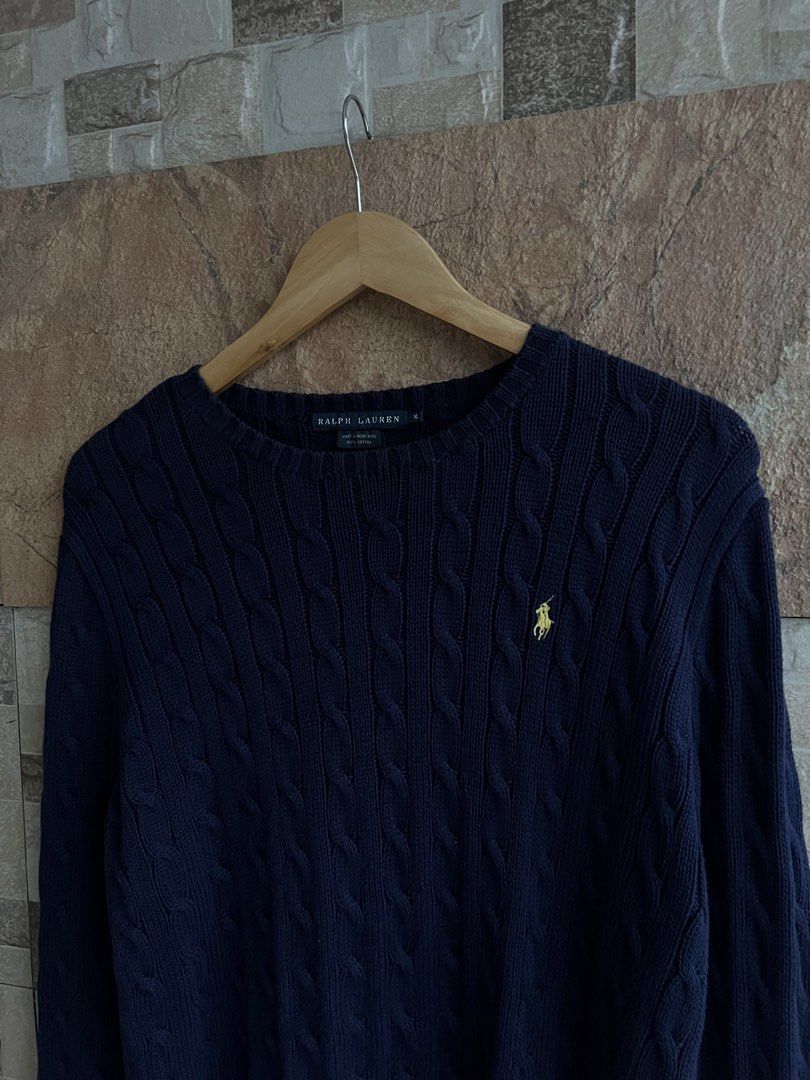 RALPH LAUREN - CABLE KNITTED SWEATER (Category: Luxury Apparel) located in Bacolod City. Submitted by timelessbyjosh (Listing ID 1462397001, Image 3). Description: BEST FOR CASUAL & COZY OUTFITS SIZE : XL ACTUAL COLOR : NAVY BLUE & YELLOW COLOR RATE : 9. 5 OUT OF 10 CONDITION : EXCELLENT MATERIAL : 100 % COTTON MADE IN : HONG KONG FLAWS : NONE DIMENSIONS LENGTH - 24. 5 WIDTH ( ARMPIT TO ARMPIT ) - 19. 5 SHOULDER TO SHOULDER - 19. 5 SLEEVE LENGTH 