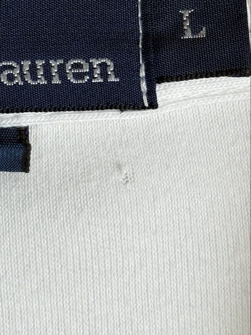Ralph lauren white polo shirt (Category: Tshirts & Polo Shirts ) located in Daraga. Submitted by mirandillaadrian (Listing ID 1462417616, Image 3). Description: Authentic Issue minimal scratch sa malapit sa necktag and minimal stain. Minimal Sa slit din 22.5-23x29.5 Large to xl 9/10.