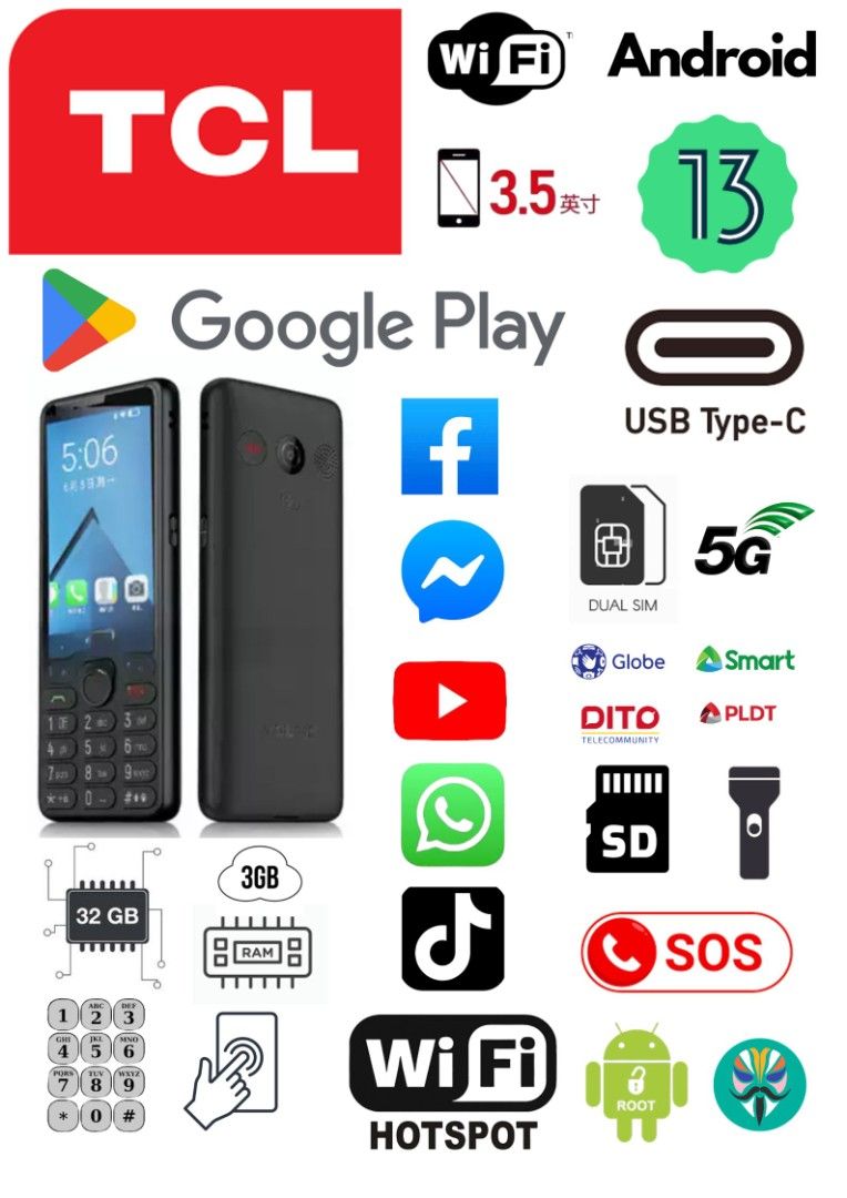 Rare TCL T508N 5G (Category: Android Others) located in Bulacan. Submitted by gogoy0310 (Listing ID 1462355965, Image 1). Description: -Very Rare Phone TCL T508 5G keypad Phone -Global firmware with Google Playstore -Unlocked works in all PH network - Volte ready - Dual sim 5g/ dual stand by - 3 gb ram / 32 gb storage - Android 13 (Android 15 gsi support) - Wifi hotspot with vpn capable - Removeable battery - Portable perfect as backup low key de