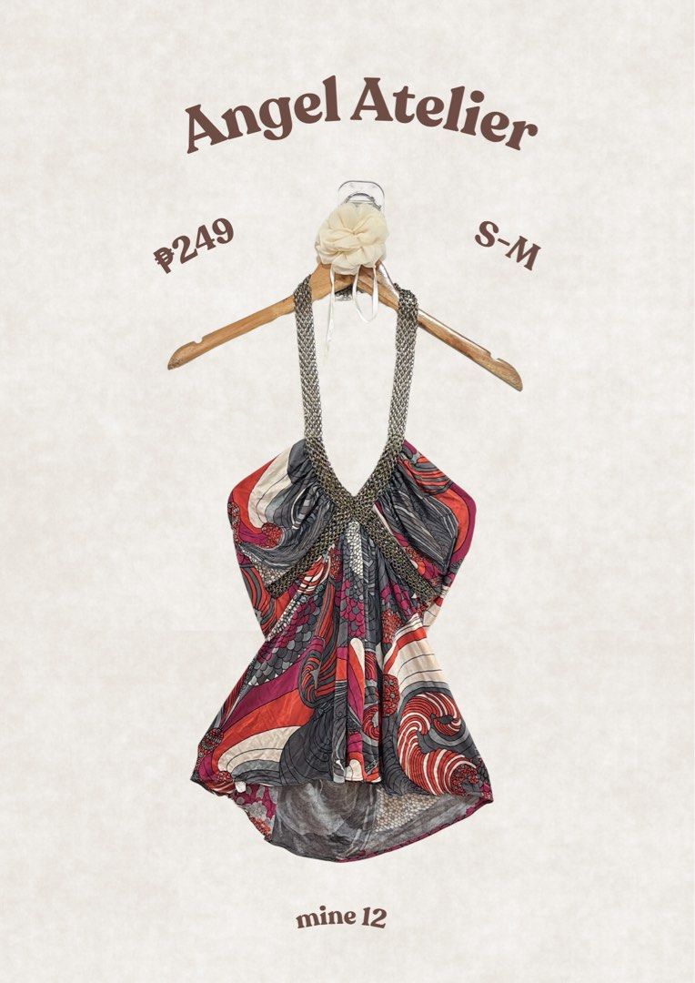 rare y2k vintage cross v neck floral print (Category: Sleeveless) located in Lumban. Submitted by angelatelier (Listing ID 1462415708, Image 1). Description: Bust: 34–38 Length: 23 Condition: 10/10.