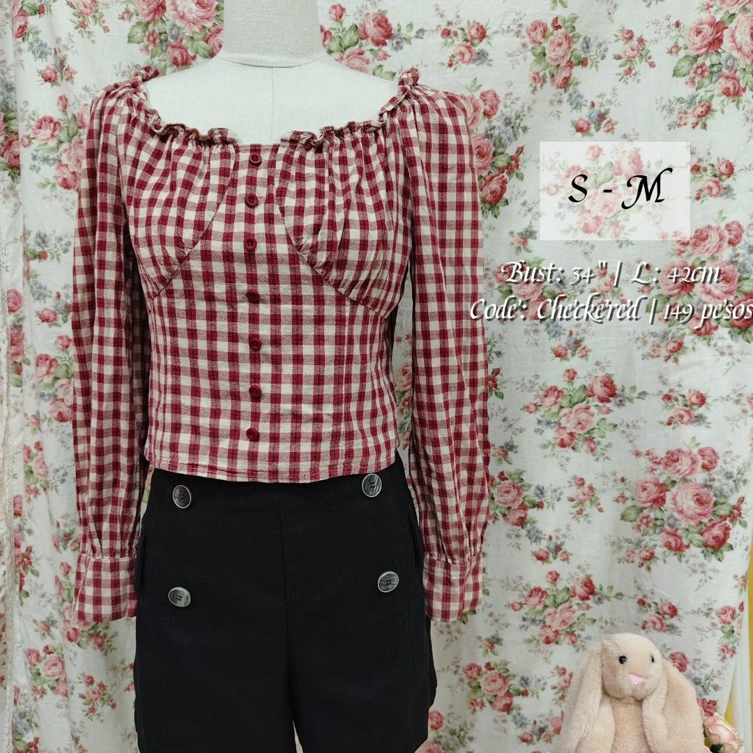 Red Korean Gingham Longsleeve Blouse (Category: Blouses) located in Cabanatuan. Submitted by curated_cozy (Listing ID 1462357930, Image 1). Description: Thrifted! Size: S-M Bust: 34" Length: 42cm -Lightly Washed -Payment thru Gcash, Gotyme, MariBank -Shipping via J&T -Buyer shoulders Shipping Fee ‼️No Rush Order‼️ [SKU: KNT4-B1 ].