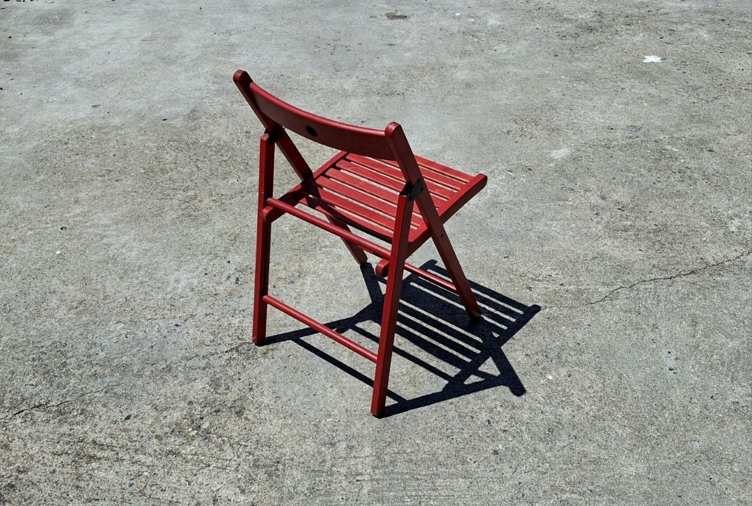Red Wooden Folding Chair (Category: Chairs) located in Mabalacat. Submitted by thenewcraf32843 (Listing ID 1462437707, Image 3). Description: Red Wooden Folding Chair In great condition. Sturdy, minimalist. Dimensions: W14.5 x D15 x Sh18.5 x H31 inches Price: 1.5k only We do shipping via lalamove / victory liner drop & go. Dm to inquire.