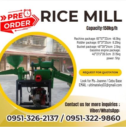 Rice mill Capacity: 500kg/h Model:6N50 (Category: Home Improvement Tools & Accessories) located in Caloocan City. Submitted by jayvanntag48794 (Listing ID 1462341503, Image 1). Description: Model:6N50 Packing size:52*37*57cm Weight: 33kg Motor packing size: 40*27.5*26.5cm 25kg power:2.6kw voltage:220v/50hz capacity:500kg/h Terms Of Payment 💰50% Down payment Upon Processing 💸 💰50% Upon pick up 💸 ✅ 100% LEGIT TRUSTED SUPPLIER! ✅ With Complete L