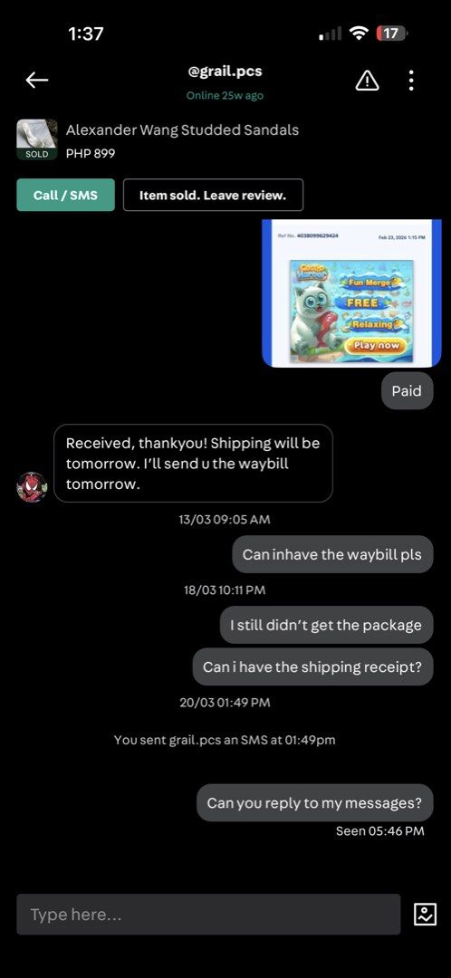 S c a m m 3 r number 2 (Category: Caps & Hats) located in Davao. Submitted by katemiddletown (Listing ID 1462424129, Image 3). Description: Seller is a scammer. Took my money. Never shipped the item. Ignored my follow up messages. .
