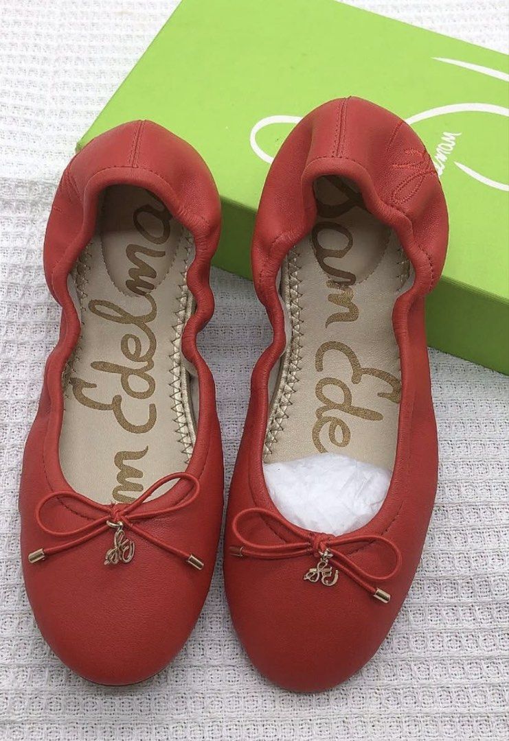 Sam Edelman Red Leather Ballet Flats (Category: Everything Else Others) located in Angeles City. Submitted by migs_font29 (Listing ID 1462433499, Image 1). Description: - Genuine red leather ballet flats by Sam Edelman - Adorable bow detail with a small charm - Brand name printed on the soles - Comes with the original box - Available in various sizes.