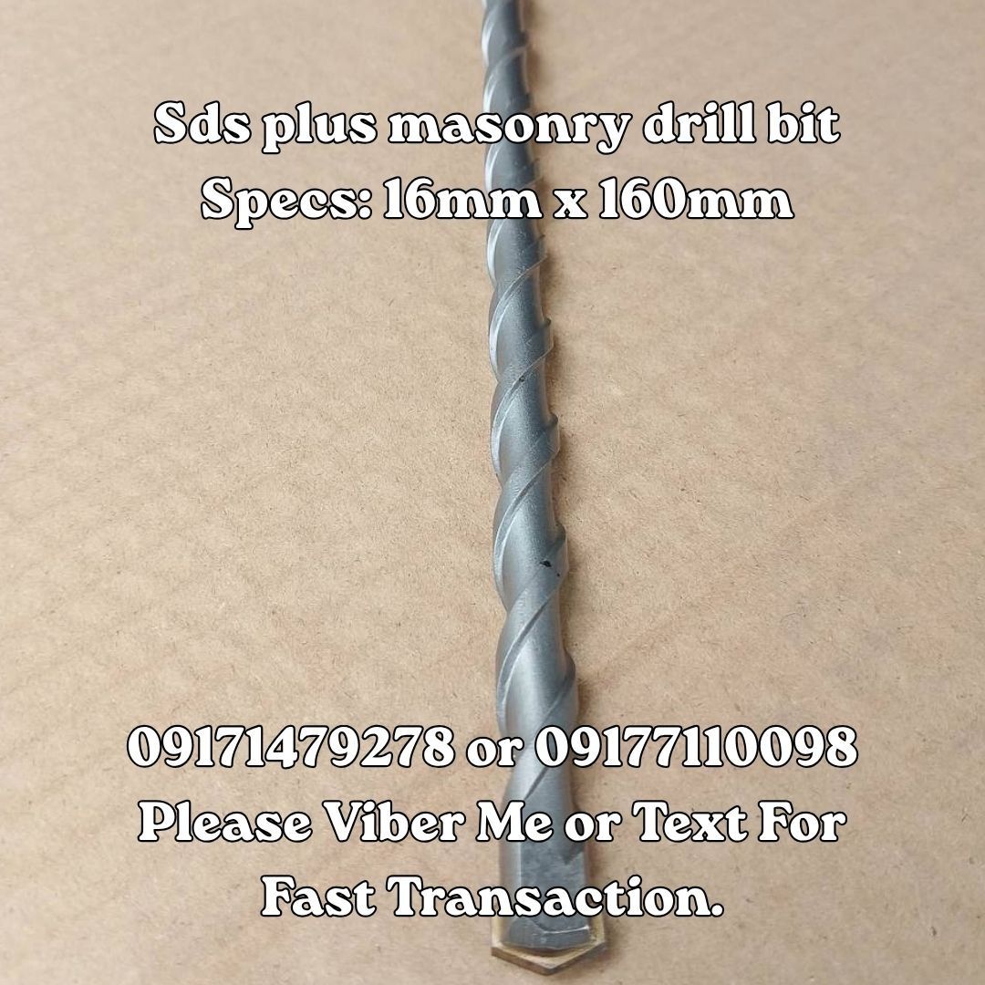 Sds plus masonry drill bit Specs: 16mm x 160mm (Category: Home Improvement Tools & Accessories) located in Manila. Submitted by 09171479278_elsie. (Listing ID 1462270496, Image 1). Description: Sds plus masonry drill bit Specs: 16mm x 160mm.
