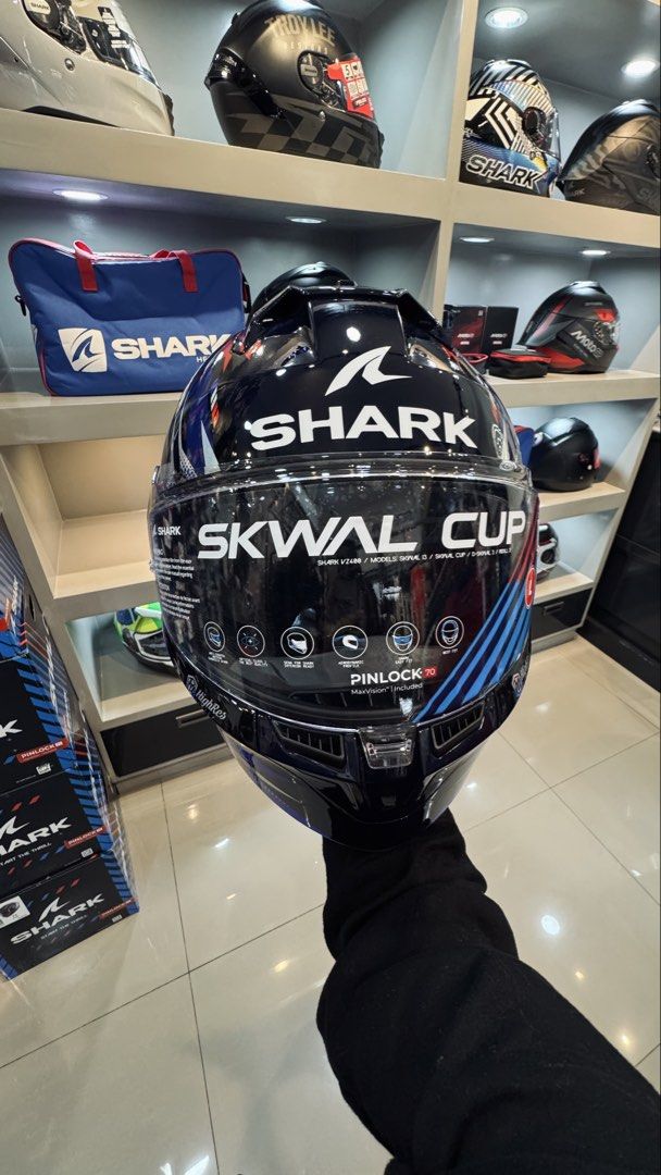 SHARK HELMETS SKWAL CUP VICTORY (Category: Helmets and other Riding Gears) located in Manila. Submitted by cg_kai (Listing ID 1462337548, Image 3). Description: SHARK SKWAL CUP — Full-Face Motorcycle Helmet Race-inspired styling with premium features designed for everyday riding and spirited performance. KEY FEATURES • ECE 22.06 Certified • Lexan®️ shell • Multi-density EPS • Optical Class 1 clear visor • Anti-scratch visor • Internal sun visor •