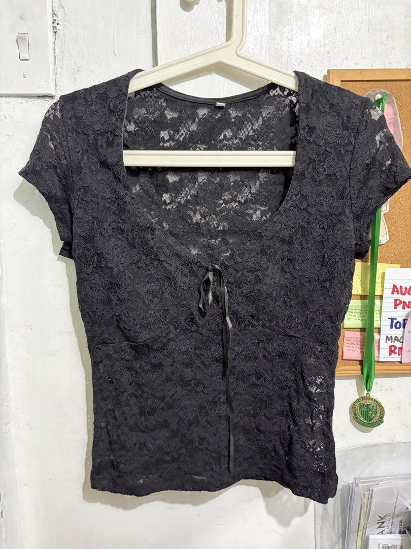Shein Lace Black Top (Category: Shirts) located in Quezon City. Submitted by berrystrawng (Listing ID 1462370736, Image 1). Description: used once only size: medium rfs: not repeating outfits.