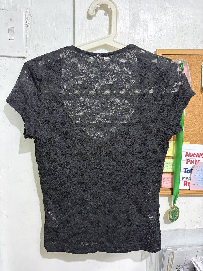 Shein Lace Black Top (Category: Shirts) located in Quezon City. Submitted by berrystrawng (Listing ID 1462370736, Image 3). Description: used once only size: medium rfs: not repeating outfits.