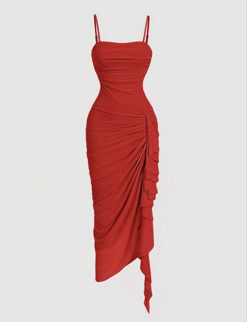 SHEIN Red Ruffle Dress (Category: Evening dresses & gowns) located in Las Pinas. Submitted by sellerkjb (Listing ID 1462265772, Image 1). Description: BRAND NEW 0XL on tag, but I think this is med to large.