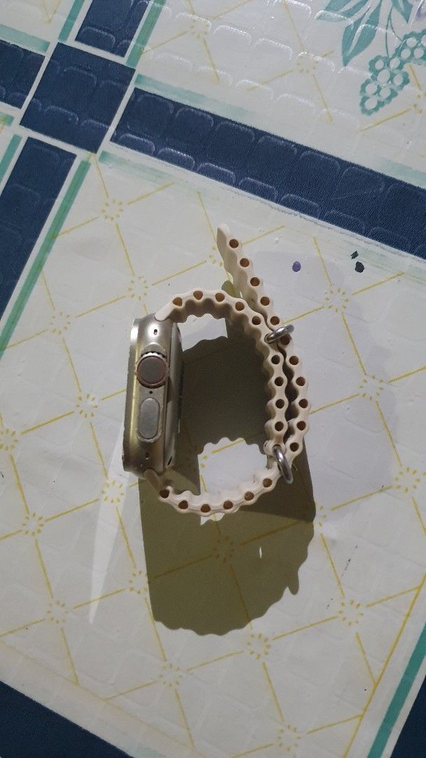 Smartwatch with beige band (Category: Wearables & Smart Watches) located in Cebu City. Submitted by gelmarbrig15075 (Listing ID 1462434412, Image 3). Description: - Stylish beige ribbed band - Square-ish display with rotating crown - Functional and in great working condition - Perfect for everyday wear - Ready for a new owner! 4g ready .