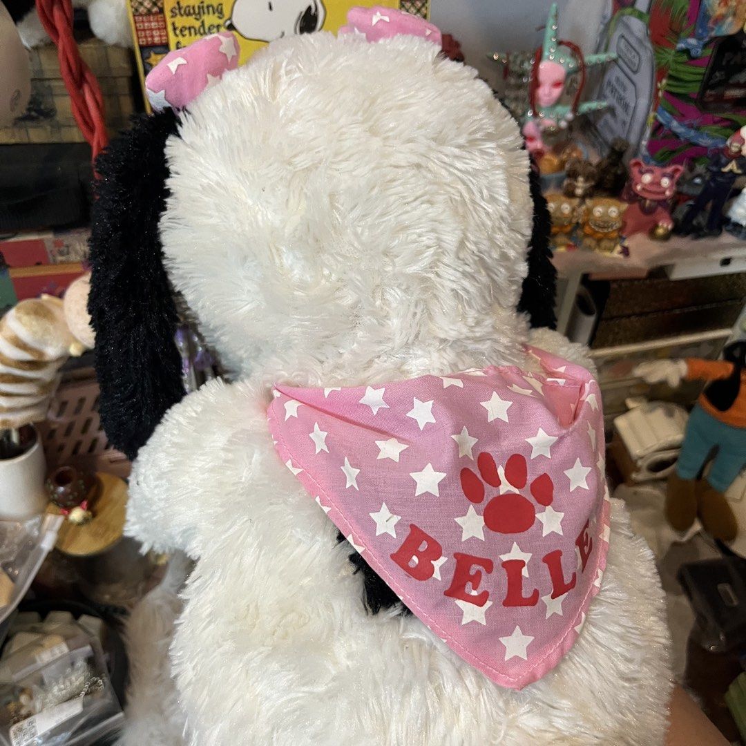 Snoopy Belle Large Plush FREE SF (Category: Plushies & Soft Toys) located in Malolos. Submitted by babebunzz (Listing ID 1462372927, Image 3). Description: - Adorable Belle plush toy, Snoopy's sister. - Features a pink bandana with white stars and her name. - Wears a cute pink bow on her head. - Made of soft and fluffy material. - Ideal for Snoopy enthusiasts, cuddling, or display..