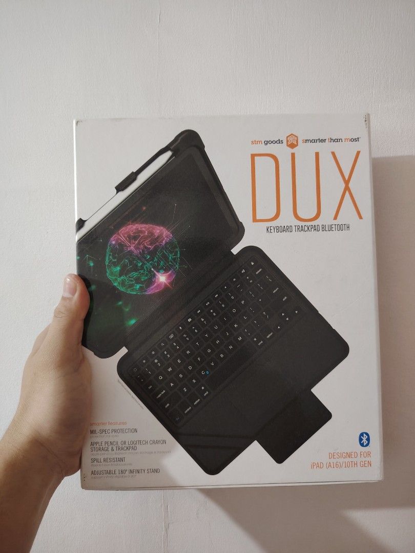 STM DUX Keyboard TrackPad Bluetooth for Ipad A16 (Category: Cases & Sleeves) located in Paranaque City. Submitted by jjmm01 (Listing ID 1462380847, Image 1). Description: STM DUX Keyboard TrackPad Bluetooth for Ipad A16 Case with Keyboard and Trackpad for Ipad 11" Compatible with Ipad 10th-11th generation Brand new, authentic, no issue Specs: Integrated Trackpad Bluetooth / Wireless connectivity With built-in secure storage for Apple Pencil Adjus