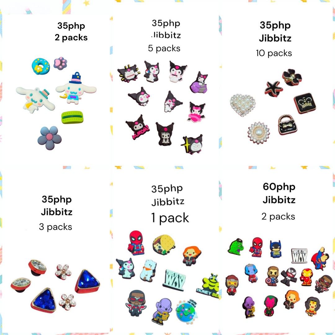 TAKE ALL 35 PACKS ASSORTED JIBBITZ (Category: Charms) located in Caloocan City. Submitted by the.happy.haul.shop (Listing ID 1462282298, Image 2). Description: STRICTLY NO HAGGLING! LUMALABAS NA 14PESOS PER PACK NA LNG..
