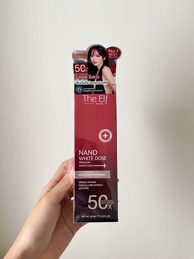 The Elf Nano White Dose Premium White Plus Serum (Category: Face Care) located in Cebu City. Submitted by itsjealopez (Listing ID 1462403214, Image 1). Description: - Premium White Plus formula for advanced whitening - Special intense formula with red extract -Famous for brightening scar marks - 50x whitening power - Net weight: 60ml - Made in Thailand Available Stocks: 4.