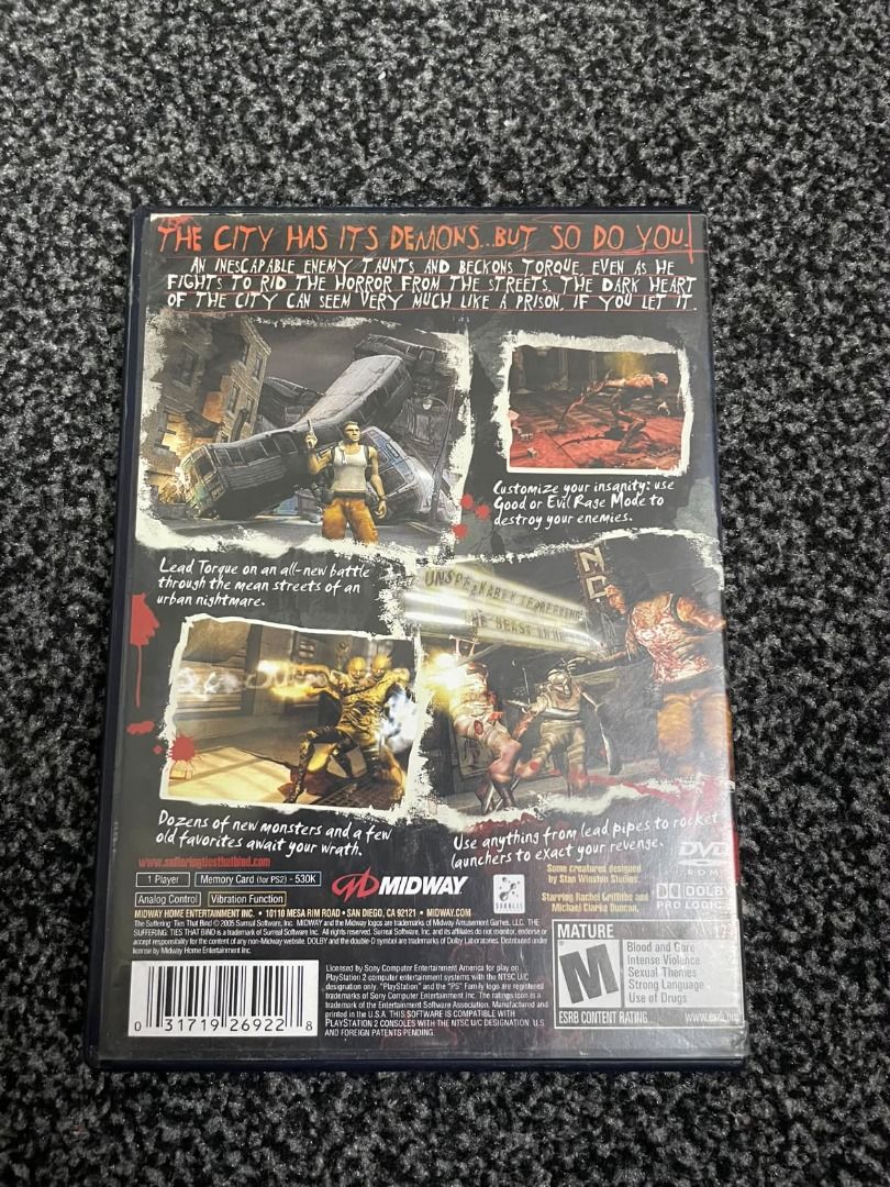 THE SUFFERING TIES THAT BIND PS2 (RARE GAME) (Category: PlayStation) located in Mandaluyong City. Submitted by _copndrop (Listing ID 1462356950, Image 2). Description: THE SUFFERING TIES THAT BIND PS2 (NTSC U/C) ₱3,900 • Tested Working • Complete w/ Manual Location: Mandaluyong.