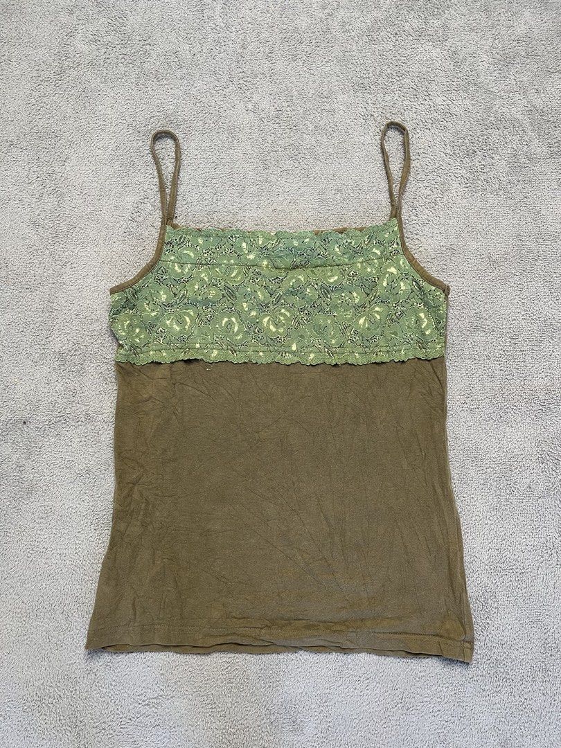 THEORIA sleeveless tops (Category: Sleeveless) located in Tarlac. Submitted by __why2k (Listing ID 1462341219, Image 3). Description: THEORIA this is an olive green camisole featuring a contrasting florallace panel across the bust. .