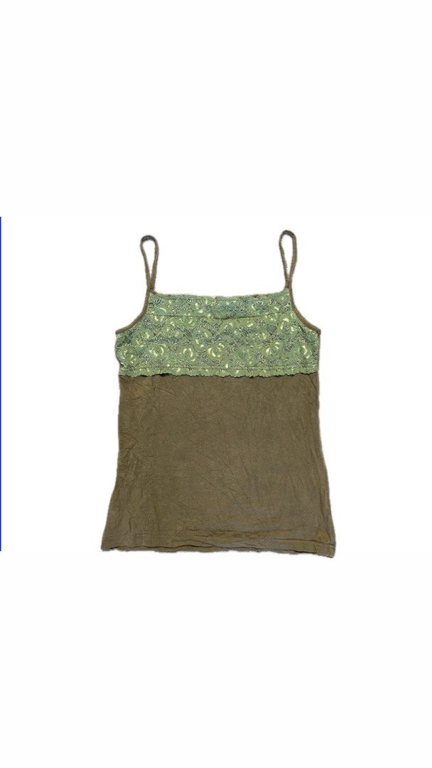 THEORIA sleeveless tops (Category: Sleeveless) located in Tarlac. Submitted by __why2k (Listing ID 1462341219, Image 1). Description: THEORIA this is an olive green camisole featuring a contrasting florallace panel across the bust. .