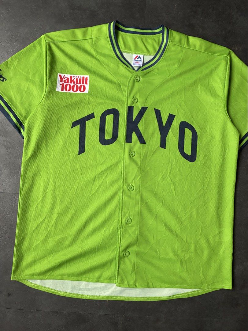 Tokyo Yakult 1000 Baseball Jersey (Category: Tshirts & Polo Shirts ) located in Cabuyao City. Submitted by hesovint. (Listing ID 1462393668, Image 3). Description: IG: heso.vint Flaw: signs of use Fits: L width: 23 length: 28 sleeve (pit to cuff): unit: inches +sf.