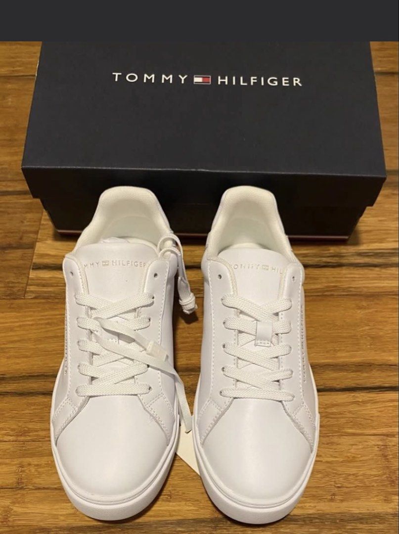 Tommy Hilfiger White Leather Sneakers with Box (Category: Sneakers) located in Muntinlupa City. Submitted by hollieberrygirl (Listing ID 1462292141, Image 2). Description: Tommy Hilfiger All White Essential Court Sneaker Store bought in Australia (box left in Australia) Size 7 ₱6,350 SF c/o buyer *seller is not responsible for anything that happens to the item after purchase.