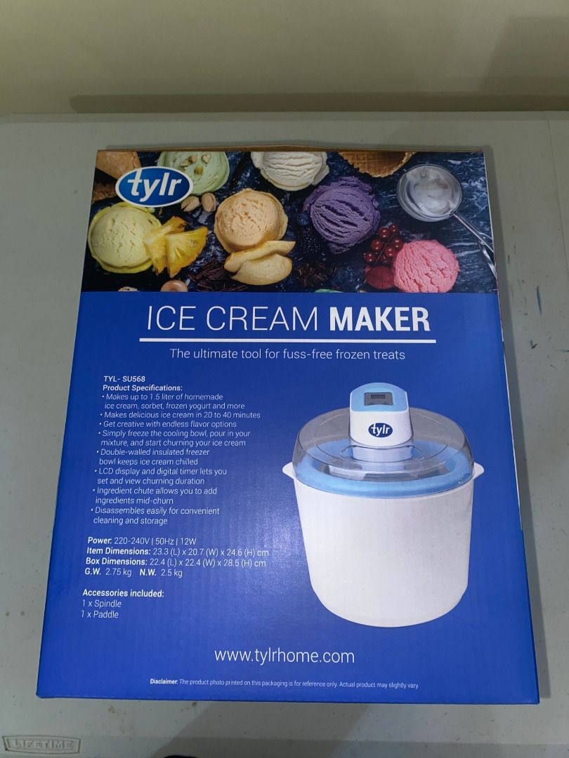 Tylr 1.5L Ice Cream Maker with LCD Timer (Brand New) (Category: Ice-cream Makers) located in Cainta. Submitted by cygnus_1914 (Listing ID 1462427882, Image 2). Description: Selling an authentic Tylr 1.5L Ice Cream Maker. 100% brand new, never opened, with the original holographic security seal intact on the box. Great for making healthy, preservative-free homemade ice cream, gelato, sorbet, or frozen yogurt in just 20 to 40 minutes. Key Features 