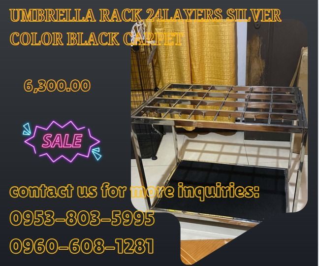 Umbrella Rack 24Layers Silver Color Black Carpet (Category: Everything Else Others) located in Caloocan City. Submitted by 09945233960 (Listing ID 1462268403, Image 1). Description: ●Dimension :87*34*56cm .