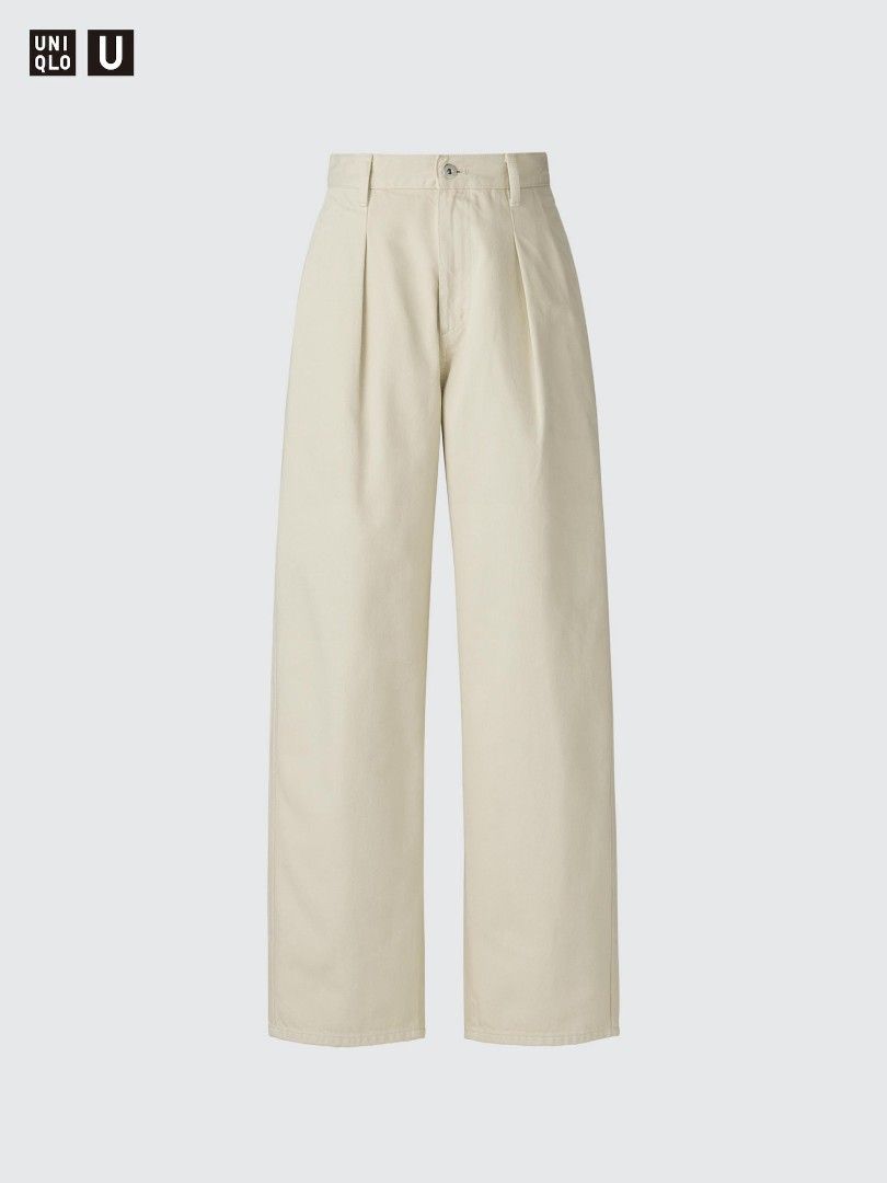 Uniqlo Denim Pleated Pants: Beige (Category: Jeans) located in Marikina City. Submitted by shop.cheskaloo (Listing ID 1462437221, Image 1). Description: Brand: Uniqlo Item: Uniqlo Denim Pleated Pants Color: Beige Size: 26 (waist: 30in, hip: 43in) Description: - high-waisted, wide fit with pleats - with belt loops, button and zipper - 2 side pockets, 2 back pockets - 100% cotton Condition: Well used. Good condition. RFS: Decluttering. Not used for