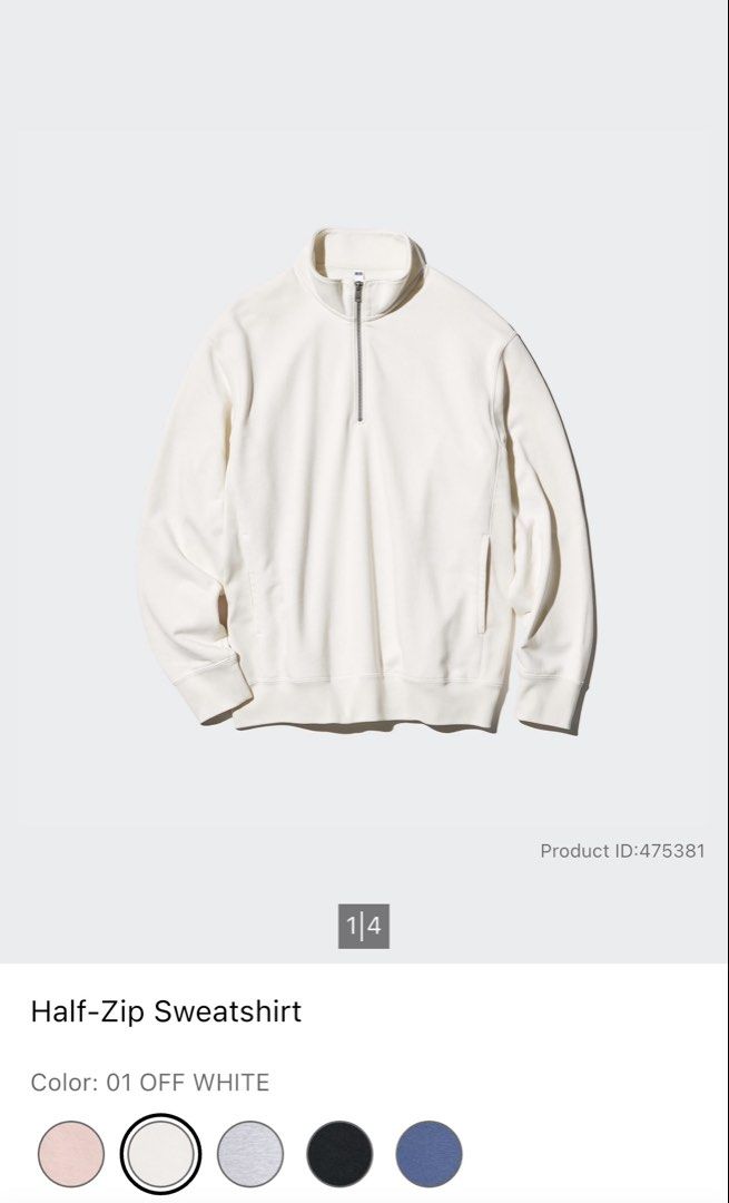 UNIQLO Half Zip Sweatshirt - Off White (Category: Coats, Jackets and Outerwear) located in Quezon City. Submitted by caraan (Listing ID 1462361158, Image 1). Description: Uniqlo Half Zip Sweatshirt Color: Off white Special Lining: Prevents pilling RFS: Wrong size, used less than 5x https://www.uniqlo.com/ph/en/products/E475381-000/01?colorDisplayCode=01&sizeDisplayCode=004&pldDisplayCode=000&utm_medium=social&utm_source=appshare.