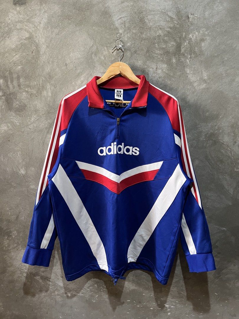Vintage Adidas Track Jacket Blue Red White (Category: Coats, Jackets and Outerwear) located in Manila. Submitted by thriftnirogus (Listing ID 1462374912, Image 1). Description: Vintage Adidas Descente football jacket width: 24 length: 30 great condition issue: last 3 pics .