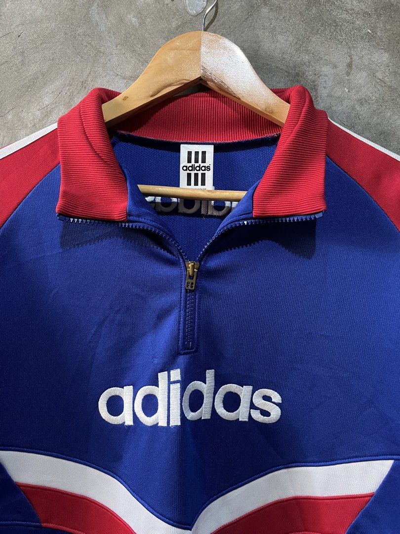 Vintage Adidas Track Jacket Blue Red White (Category: Coats, Jackets and Outerwear) located in Manila. Submitted by thriftnirogus (Listing ID 1462374912, Image 2). Description: Vintage Adidas Descente football jacket width: 24 length: 30 great condition issue: last 3 pics .