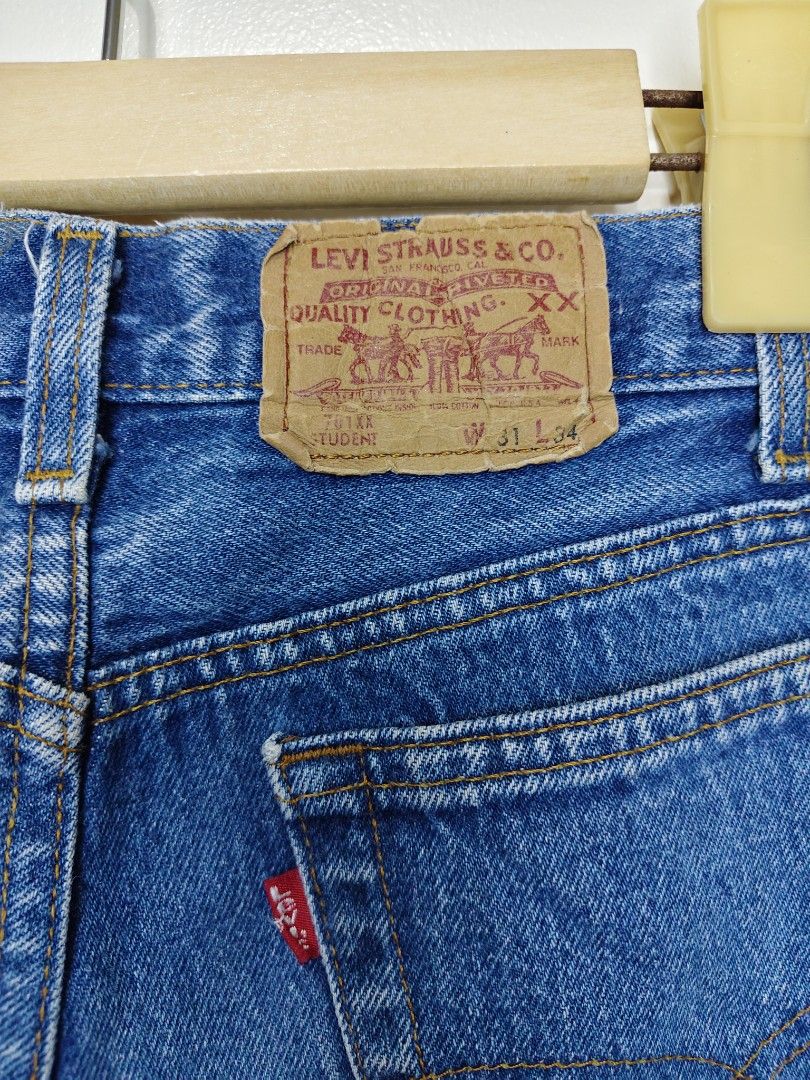 Vintage Levi's 701XX Student (Category: Jeans) located in Cabuyao City. Submitted by vsion.archives8 (Listing ID 1462417989, Image 3). Description: Vintage Levi's 701XX Student Made in USA 553 Button Stamp Good condition Issue: Sign of usage and Repaired Belt Loop Waist: 29 Length: 41 Hem: 7.3 Location: Cabuyao, Laguna 🏷1,200.
