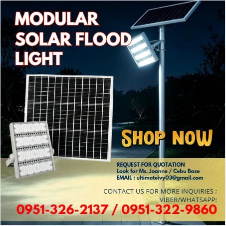 V-PT05-300W Modular Solar Flood Light (Category: Home Improvement Tools & Accessories) located in Caloocan City. Submitted by vedadacian34812 (Listing ID 1462332139, Image 1). Description: Solar panel information Solar panel : 18V 60W Solar panel size: 390*450*15mm Lithium battery: 3.2V 24AH Charging time: 4-6H Working time: >12h Continuous rainy day: 2 days Working mode: Light control Luminous: >4500LM Application: Outdoor area, garden, walkway 