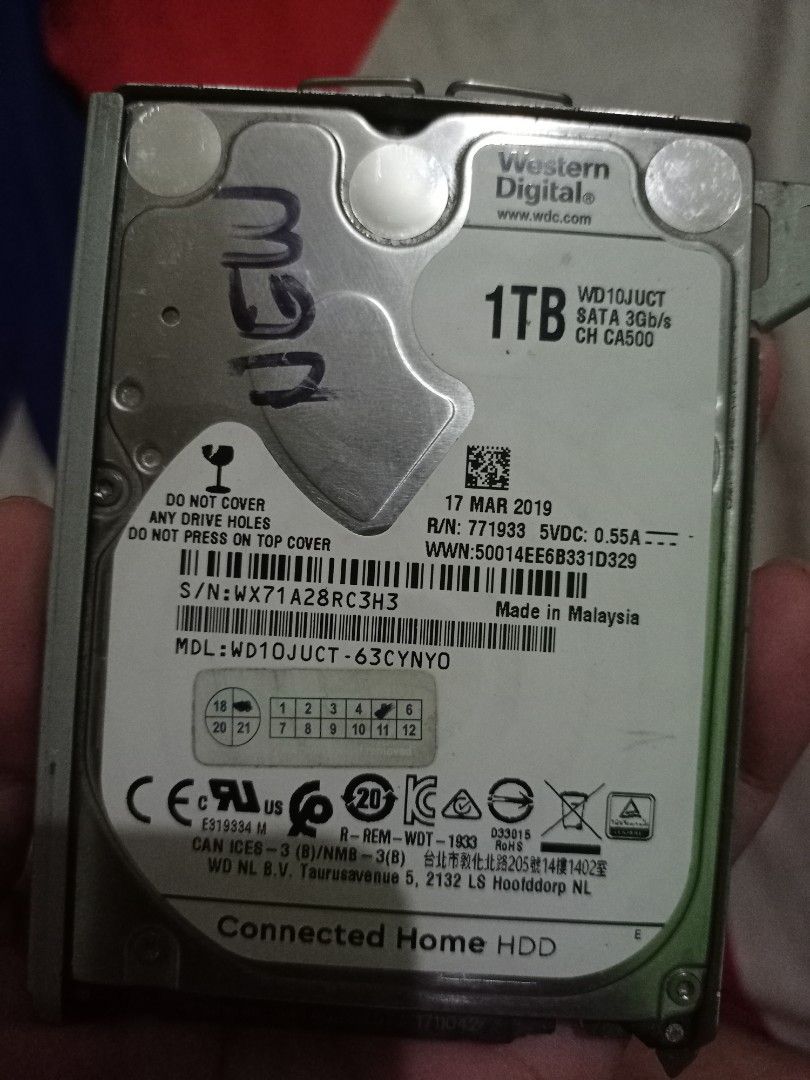 Western Digital 1TB HDD WD10JUCT (Category: Hard Disks & Thumbdrives) located in Bacoor. Submitted by xy.dg (Listing ID 1462337739, Image 1). Description: 1tb hdd for laptop 100% health and performance No issue! With os na po windows 10 Pickup: Molino 3 bacoor cavite 850 na lang po fix price.