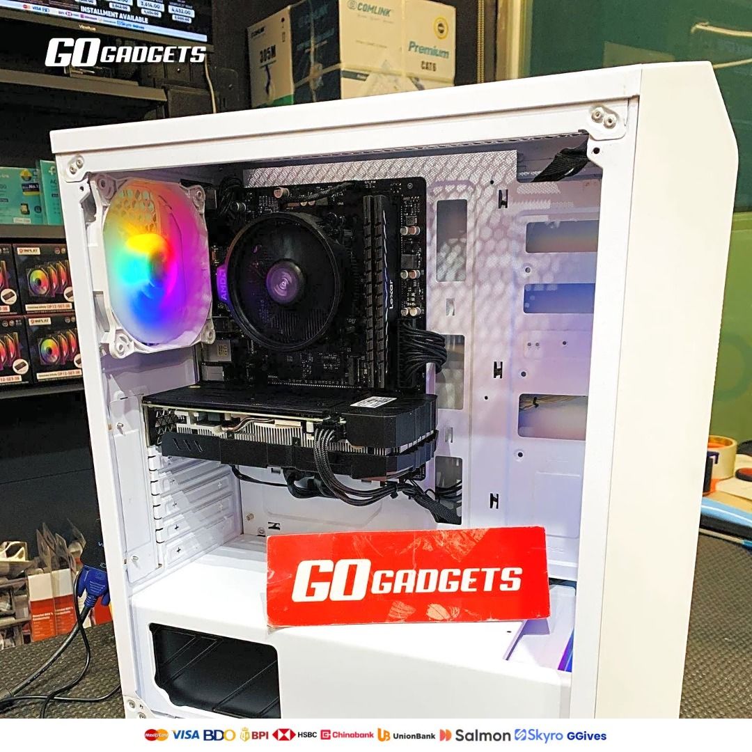 White ATX Gaming PC Case with RGB Fans (Category: Desktops) located in Caloocan City. Submitted by brightfalcon.8419cc (Listing ID 1462296340, Image 1). Description: - White ATX Computer Case - Multiple RGB Fans included for cooling and aesthetics - Ample interior space for components - Mesh front panel for excellent airflow - Perfect for your next PC build.