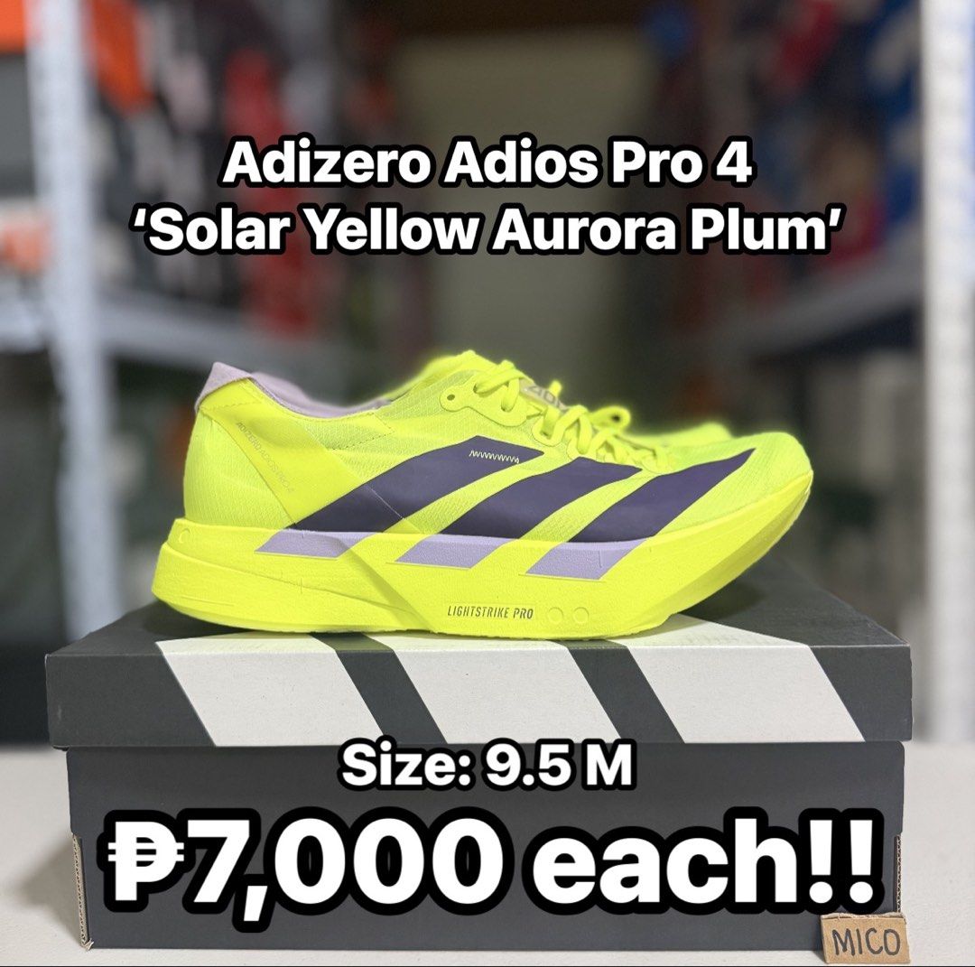 WTS‼️ ADIOS PRO 4 SOLAR YELLOW (Category: Sneakers) located in Tanauan. Submitted by suelasdistrito (Listing ID 1462401430, Image 1). Description: WTS‼️ ADIOS PRO 4 SOLAR YELLOW ₱7,000 only!! (₱13,000 SRP) Size: 9.5 M Bnds Complete Tanauan, Batangas Can ship nationwide.