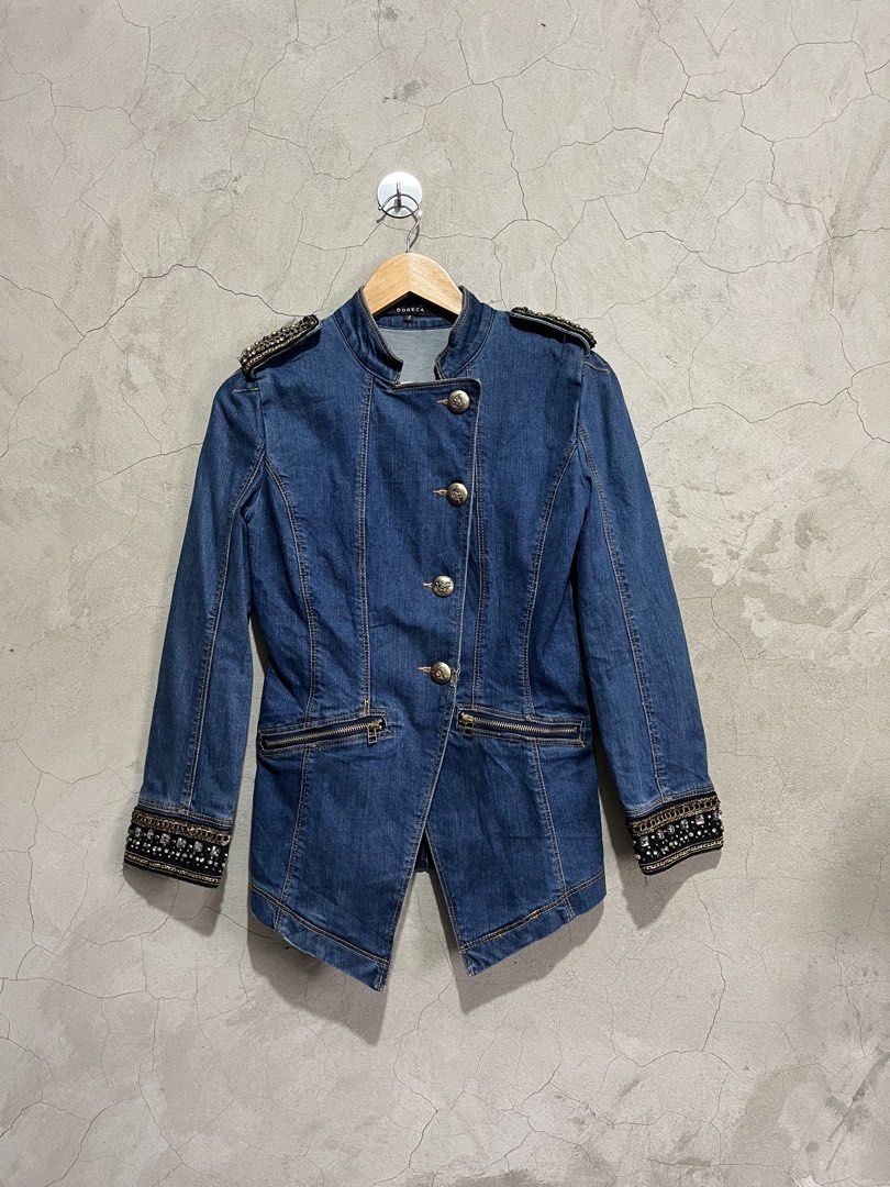 Y2K DODECA Denim Napoleon Jacket (Category: Luxury Apparel) located in Cagayan de Oro. Submitted by vintagevvvictim (Listing ID 1462329841, Image 1). Description: Size S legit y2K dodeca piece.