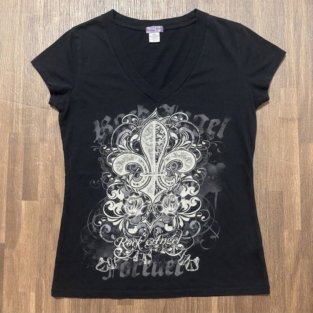 y2k grunge Rock Angel fleur de lis tee (Category: Blouses) located in Pasig City. Submitted by misssynergy1800 (Listing ID 1462350765, Image 1). Description: .