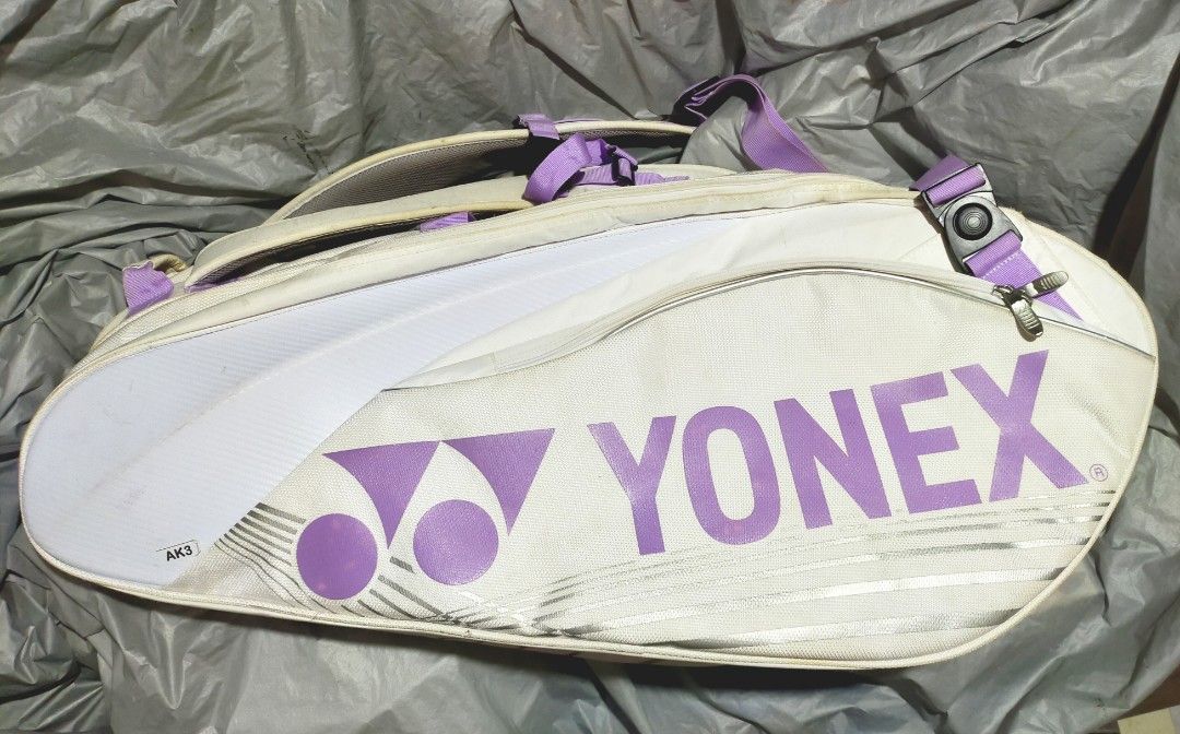 YONEX Tennis Racket Bag for 8 Rackets (Category: Announcements) located in Pasay City. Submitted by 22aileen (Listing ID 1462393096, Image 1). Description: YONEX Tennis Racket Bag for 8 Rackets, White/Purple good condition slightly dirt.