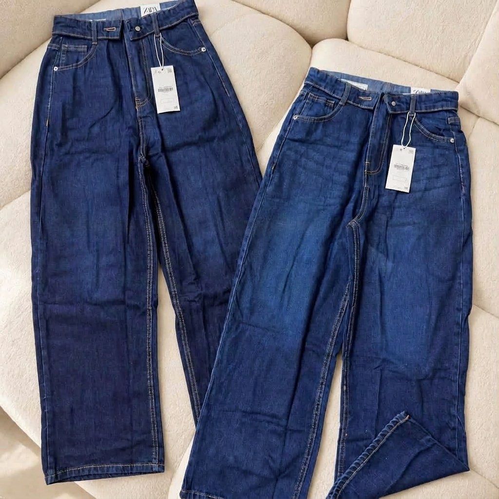 Zara folded wideleg jeans (Category: Jeans) located in Caloocan City. Submitted by saferabbit_8445da (Listing ID 1462366871, Image 1). Description: Sizes 24-26 available Dark blue and blue.