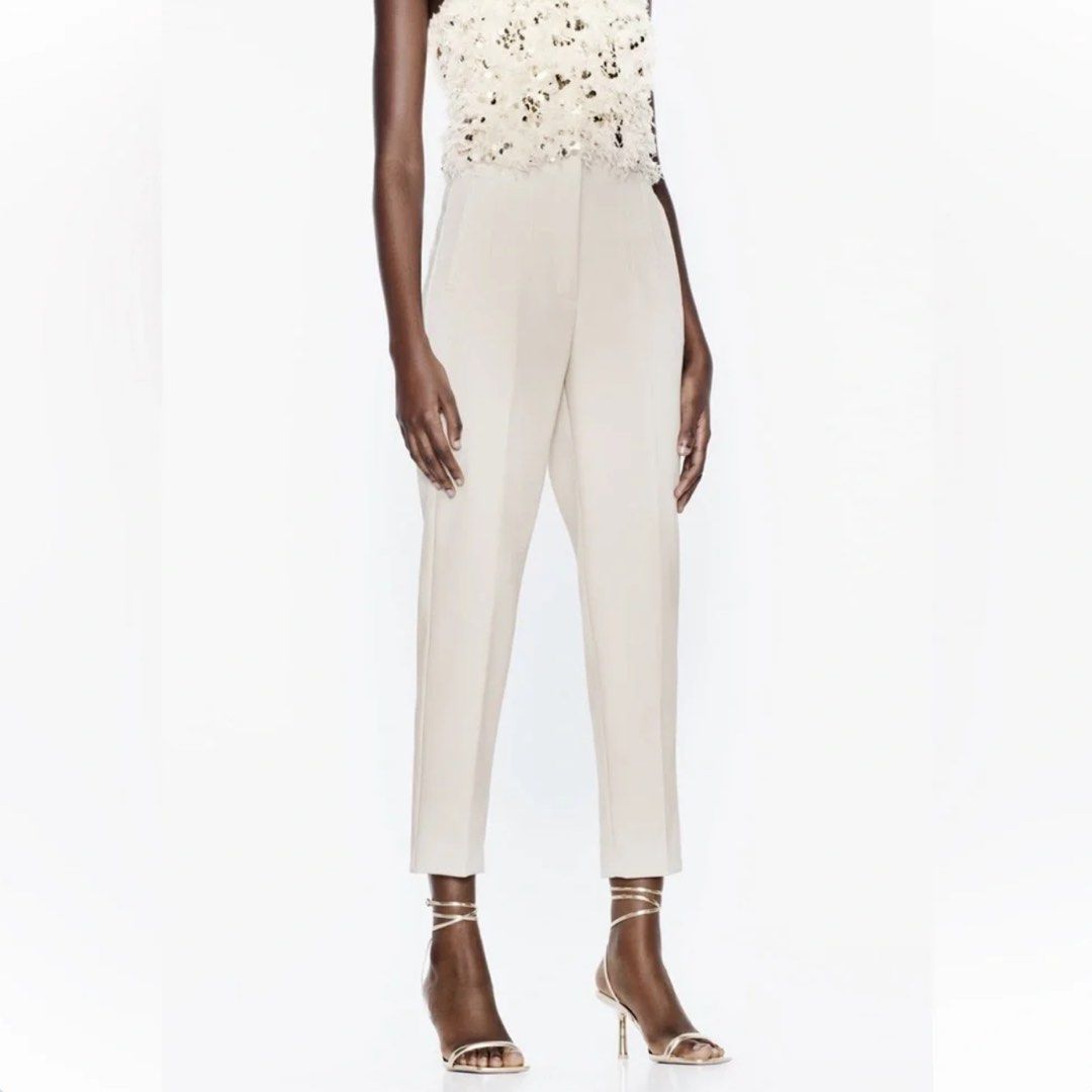Zara High Waisted Trousers (Category: Other Bottoms) located in Pasig City. Submitted by blt78 (Listing ID 1462290282, Image 2). Description: Zara High Waisted Trousers - beige/cream - size S - high-waisted and slim fit - only worn once, bought for ₱2,500+ RFS: decluttering.