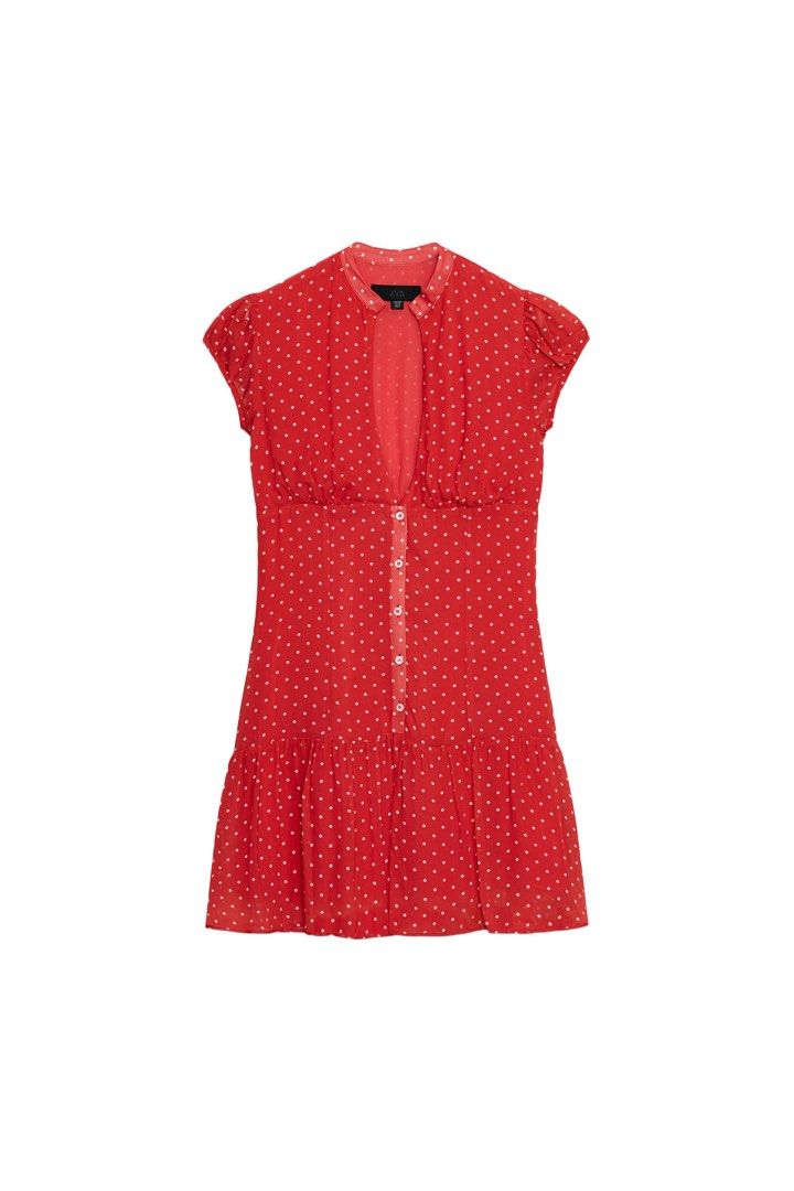Zara Red Polka Dot Mini Dress (Category: Dresses) located in Bauan. Submitted by overDrainbow (Listing ID 1462298583, Image 2). Description: - used once Authentic Zara .Bought personally from Zara MOA. Original price is ₱2,795. Adorable red mini dress with classic white polka dots. - Features cute short puff sleeves. - Convenient button-up front closure. - Flirty ruffled hemline for added charm. - Versatile for casual days or party nights. - Easi