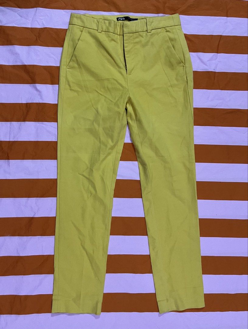 Zara Yellow Straight Leg Trousers (Category: Other Bottoms) located in Mandaluyong City. Submitted by hopeworldplane (Listing ID 1462419169, Image 1). Description: - Zara yellow trousers - Straight leg cut - Zip fly with button closure - Two side pockets - Made in Spain - Ideal for casual or smart casual outfits.