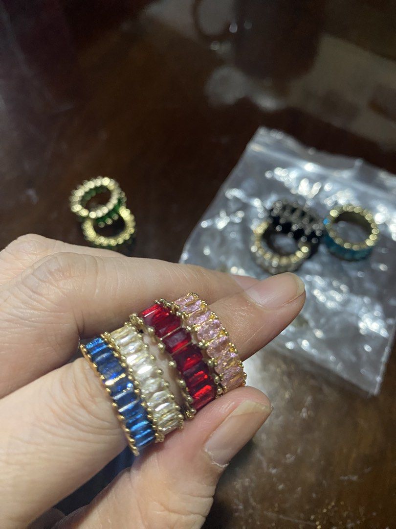 Zircon Red, Blue, White & Pink Rings 4pcs. (adjustable) (Category: Rings) located in Pasig City. Submitted by xhuming-2 (Listing ID 1462331077, Image 1). Description: .