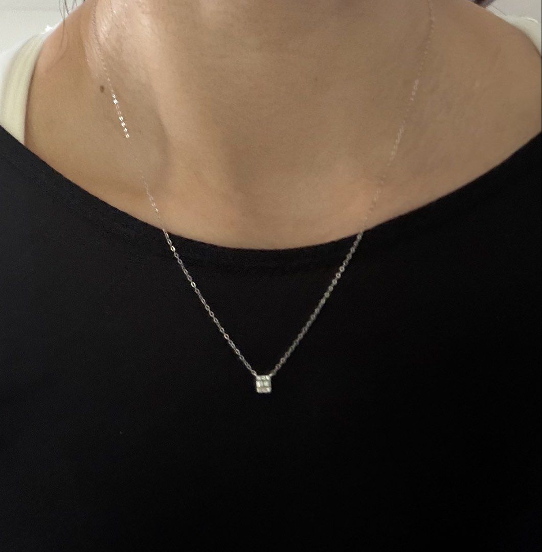 18K Gold Diamond Necklace 0.06ct (Category: Necklaces) located in Las Pinas. Submitted by cath_mill (Listing ID 1462484545, Image 3). Description: Dainty diamond necklace in 18k wg .06 ct natural diamonds HK setting Clean Minimalist look or great for stacking Adjustable 18” wg chain New w certificate Rfs: not using Bpi, BDO, gcash Ships from Las Pinas Thank you .