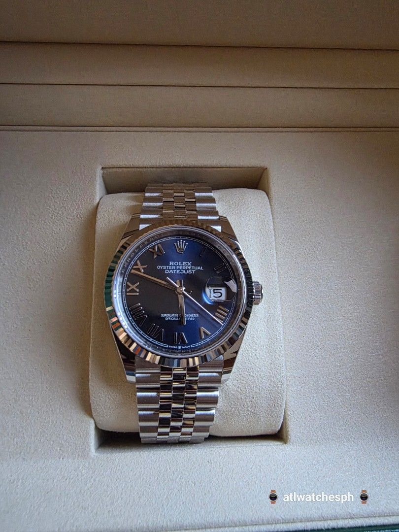 2026 DATE-JUST 36 BLUE ROMAN (Category: Luxury Watches) located in Taguig. Submitted by atlwatchesph (Listing ID 1462516439, Image 1). Description: 🔹️ 2026 DATE-JUST 36 🔹️ MODEL 126234 🔹️ YEAR 2026 BRAND NEW COMPLETE SET 🔹️ FLUTTED WHITEGOLD BEZEL JUBILEE BRACELET AND NEW ROMAN INDICES 🔹️ UNISEX 36MM SIZE 🏷🇵🇭 797,000.00 ⌚️ Watch posted is available & in stock 🤝 📲 Posted price Slightly negotiable. For serious inquiries- please message me