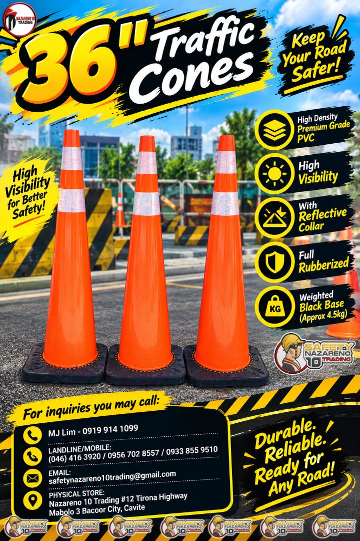 36" Traffic Cone (Category: Looking For) located in Bacoor. Submitted by zealmountain-375a (Listing ID 1462517008, Image 1). Description: High Density Premium Grade PVC High Visibility With Reflective Collar Full Rubberized Weighted Black Base (Approx 4.5kg).