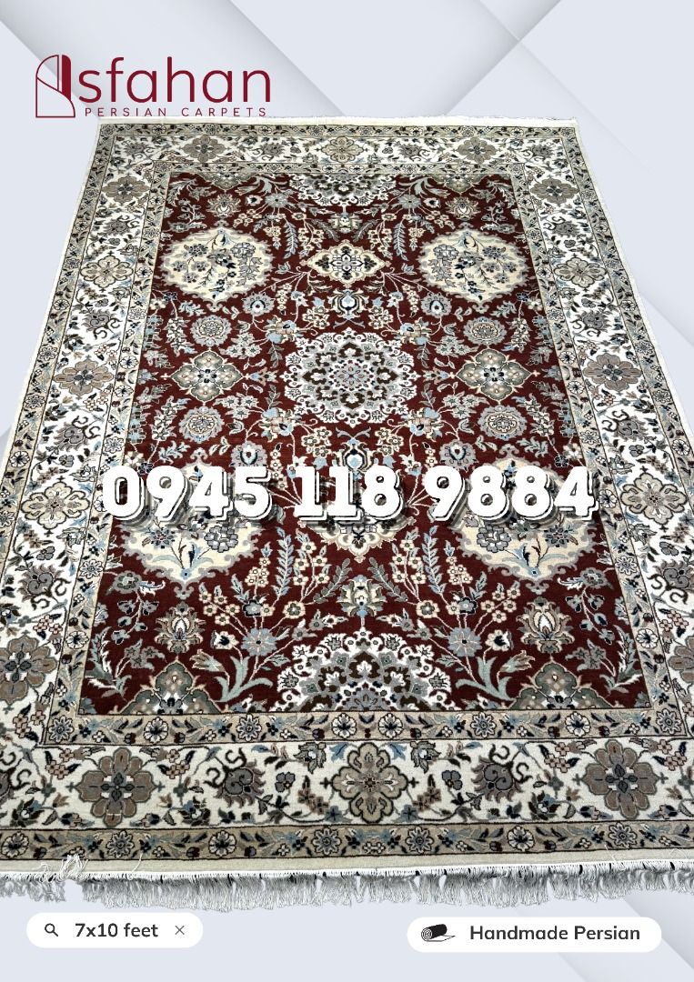 7x10feet Handmade Persian Carpet (Category: Carpets, Mats & Flooring) located in Pasig City. Submitted by isfahan999 (Listing ID 1462544653, Image 1). Description: PURE, PREMIUM, AND AUTHENTIC PERSIAN CARPET Quality: Pure Handmade Design: Persian Material: Wool Size: 7x10 feet Disclaimer: Please note that actual product colors may deviate from what is displayed on screen. We highly recommend viewing the products in person. Carpet demonstrations a