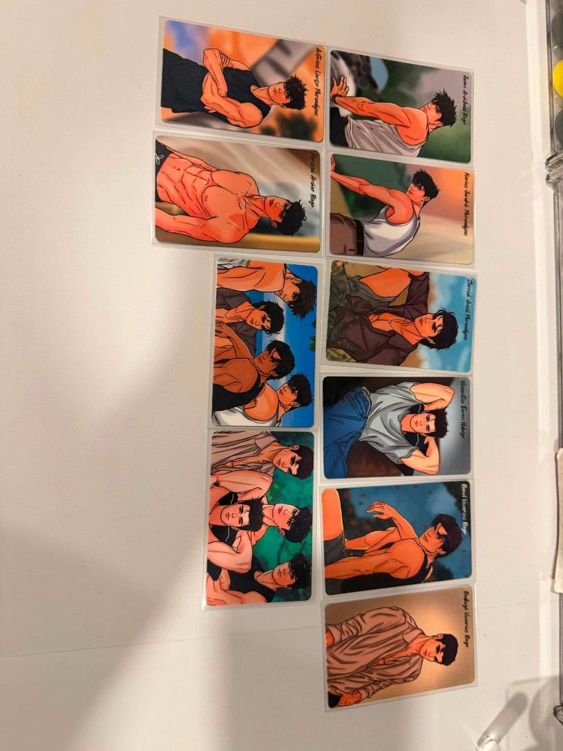 - Set of 9 (Category: Raw Singles) located in Manila. Submitted by livegem.4c985e (Listing ID 1462648061, Image 1). Description: - Set of 9 art cards - Features various male characters in different poses - All cards are in protective sleeves - Sold as a bundle.
